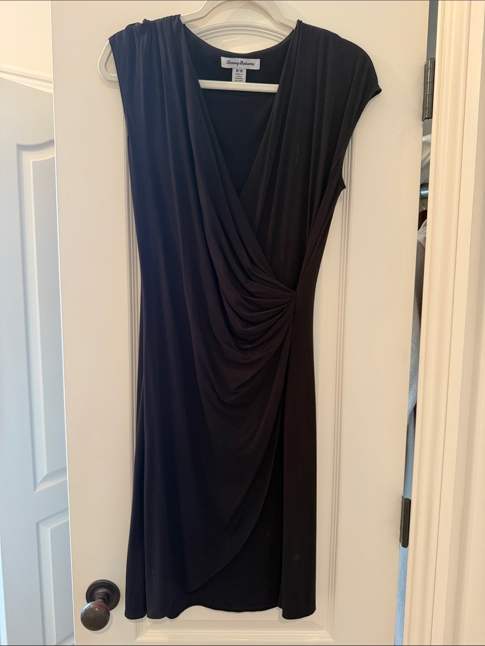 Tommy Bahama Black Draped Faux-Wrap Midi Dress